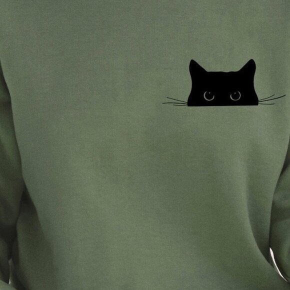 Cat Sweatshirt,Cute Cat Sweatshirt,Black Cat Shirt,Cat Peeking Sweatshirt - Picture 2 of 5